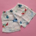 bird print organic muslin cotton shorts