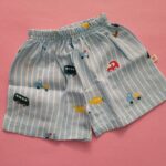 blue print organic cotton shorts