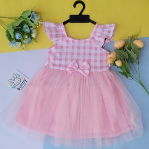 pink cotton frock with net