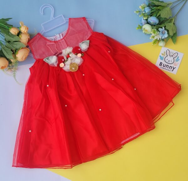 Red frock for baby girls with net