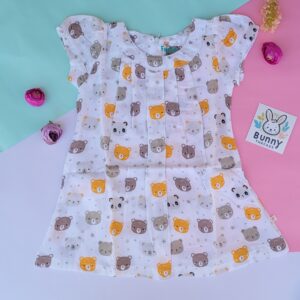 Teddy Print Muslin Cotton Frock