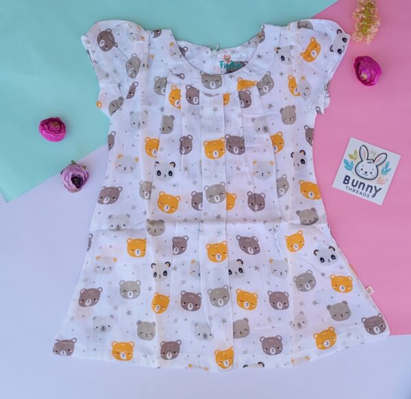 Teddy Print Muslin Cotton Frock