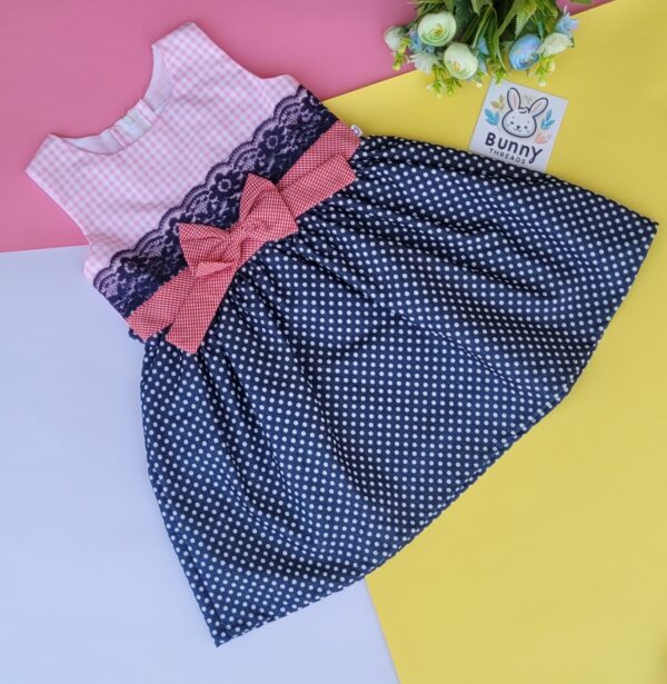 pink with blue kids cotton frocks