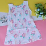 Flower print organic muslin cotton frock for babies