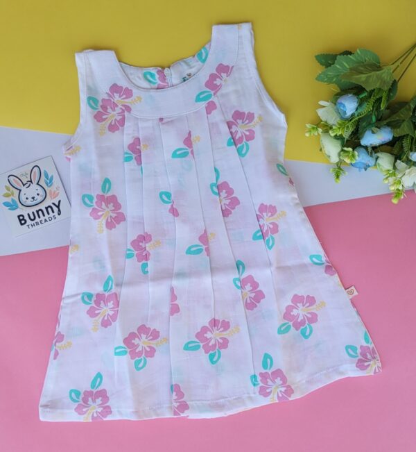 Flower print organic muslin cotton frock for babies