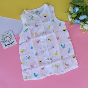 Organic Muslin cotton front button frock for 3-6 month baby girls