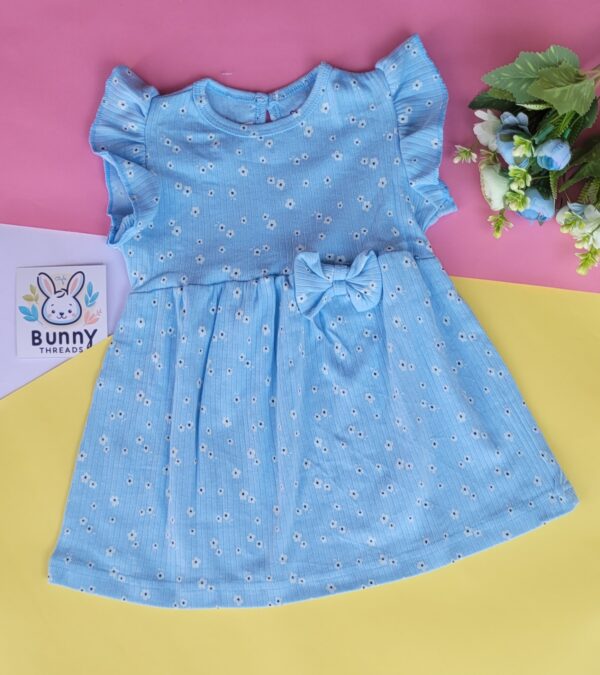 Blue knitted cotton frock for baby girl 6 to 24 months