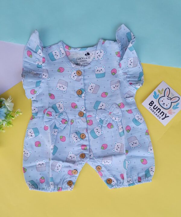 Blue muslin romper for baby