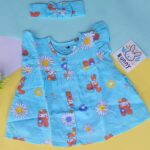 Blue muslin frock for born baby