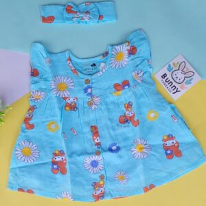 Blue muslin frock for born baby