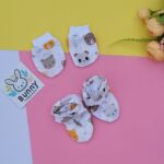 Organic cotton mittens booties set for born baby